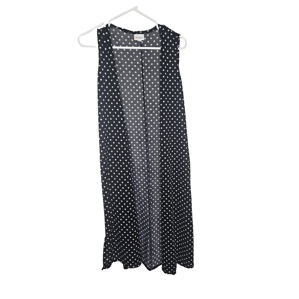 LuLaRoe Joy Black White Polka Dot Sleeveless Long Cardigan Vest Size Small